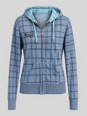 Roxy Gray & Turquoise Zip Front Sweatshirt - M